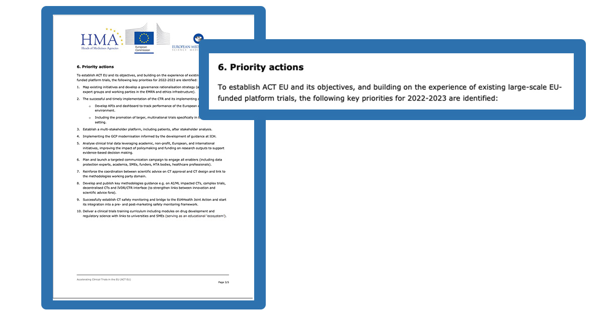 Priority actions text highlighted from ACT EU document