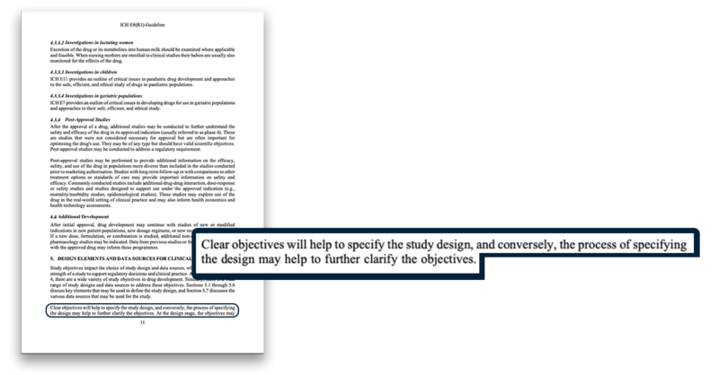 ICH E8 R2 Clear Objectives study Design Screenshot